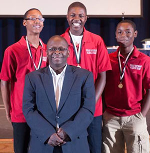 Science bowl team wearing medals